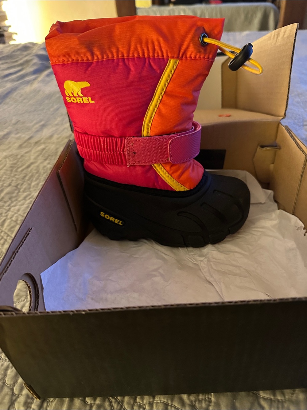 Sorel Kids' Bright Pink and Orange Winter Boot with Black Sole